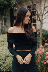Fur Trimmed Off the Shoulder Top