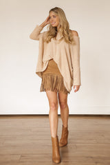 Mocha Fringe High Waisted Skirt - Only Large Left