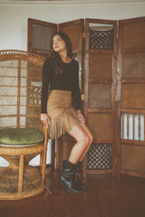 Mocha Fringe High Waisted Skirt - Only Large Left