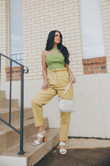 High Waisted Paper Bag Trousers (TAN)