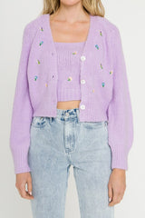Purple Fuzzy Flower Cardigan
