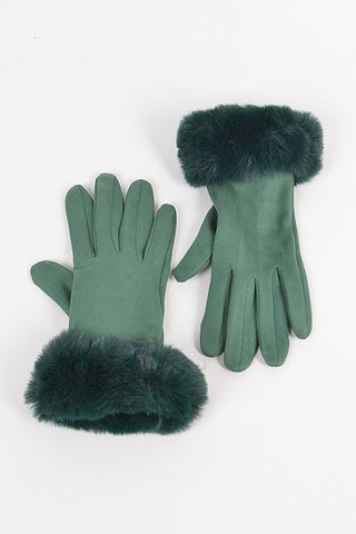 Faux Suede Gloves with Fur (Pink)