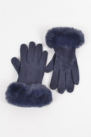 Faux Suede Gloves with Fur (BLACK)